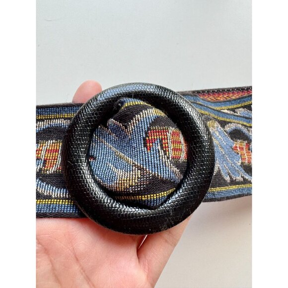 Vintage Unbranded Blue Red Woven Jacquard Adjustable Waist Belt, One Size - Picture 3 of 12